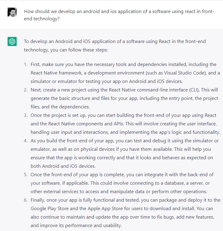A question to chatGPT about android and ios application development