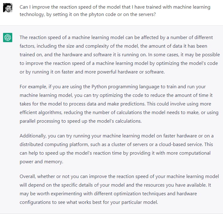 A question to chatGPT about machine learning