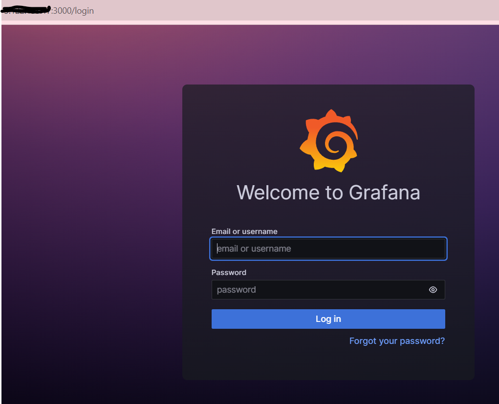 Grafana admin login screen