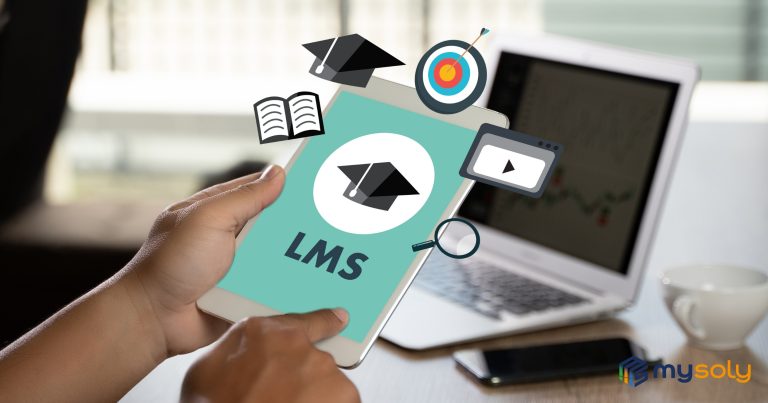 a man try to connect LMS on the tablet
