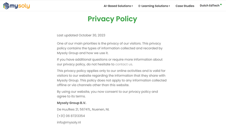 Screenshot of Mysoly's Privacy Policy page
